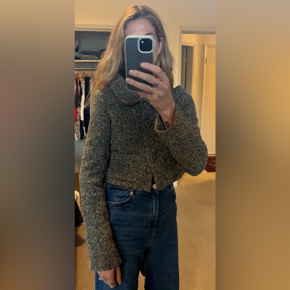 Club Monaco Wool Peppered Tweed Cropped Button Up Cardigan Jacket Top - Picture 3 of 10